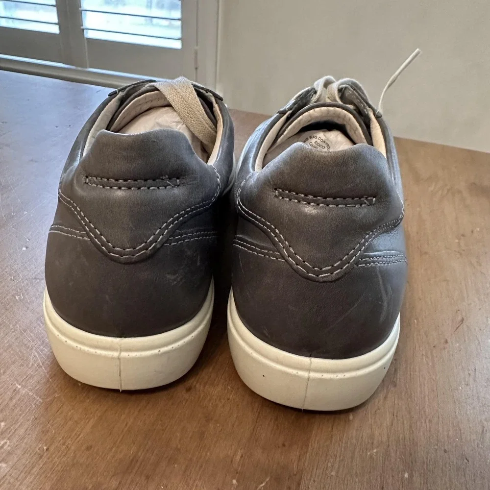 ECCO Leather Shoes Womens Size 7 Gray Low Top Casual Comfort Sneakers 430233